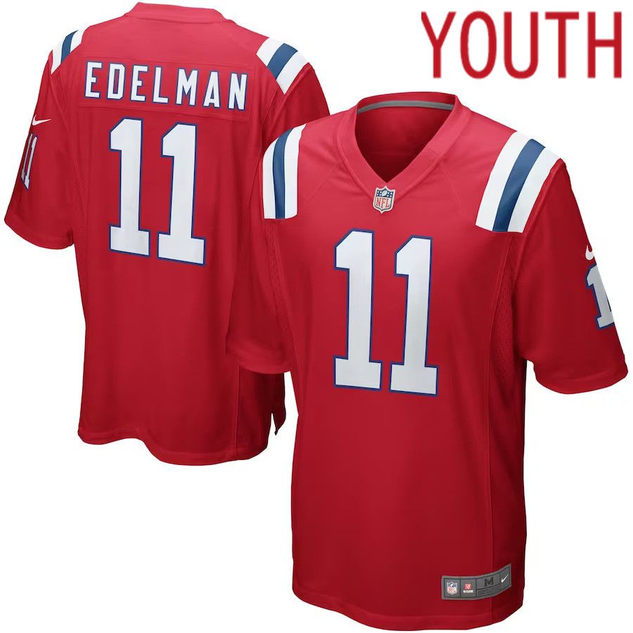 Youth New England Patriots #11 Julian Edelman Nike Red Youth Alternate Game NFL Jersey